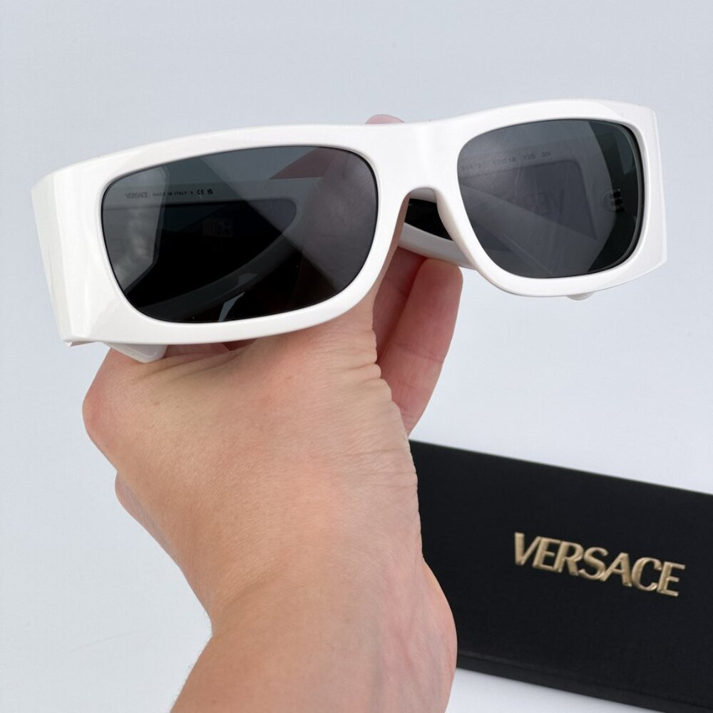 Versace VE4482 314/87 BRAND NEW Sunglasses White Dark Grey Rectangular Unisex
